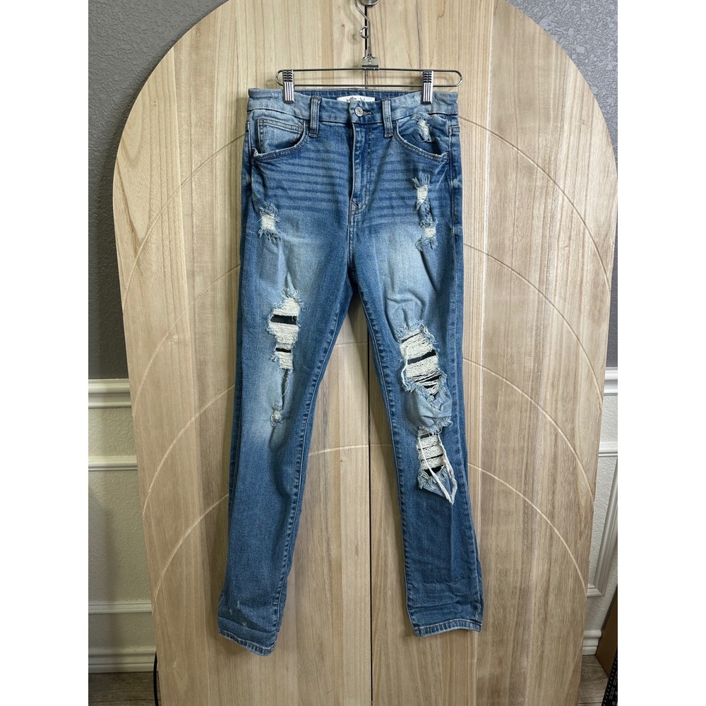 Willow & Root High Rise Mom Fit Distressed Ripped Blue Denim Jeans Size 27‎